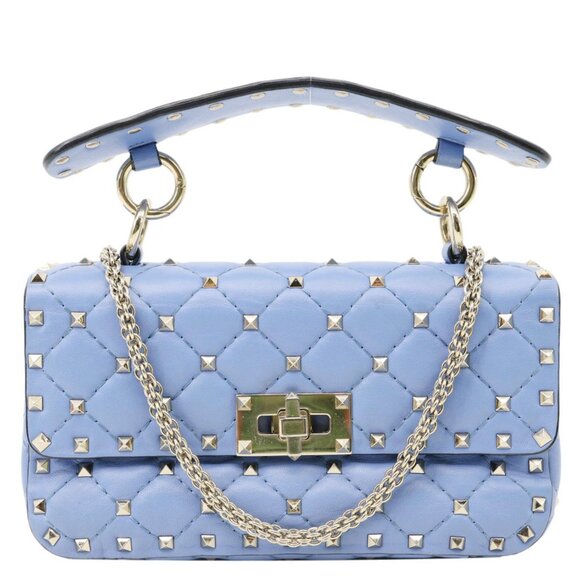 Valentino  Rockstud Spike Small Quilted Leather Shoulder Bag Light Blue - Picture 1 of 14